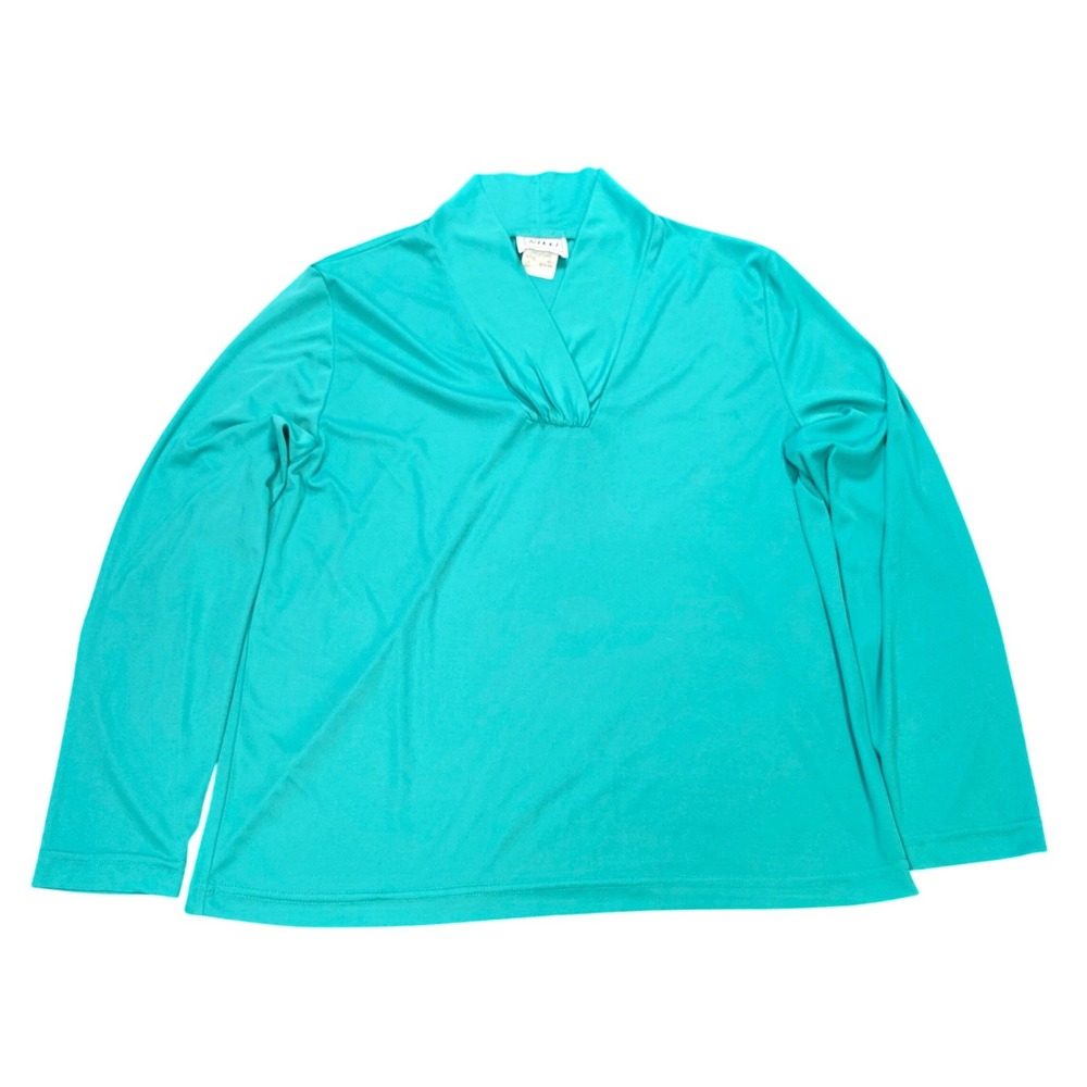 Vintage Nikki Crossover V-Neck Blouse Women's Size Large Teal Green Long Sleeve